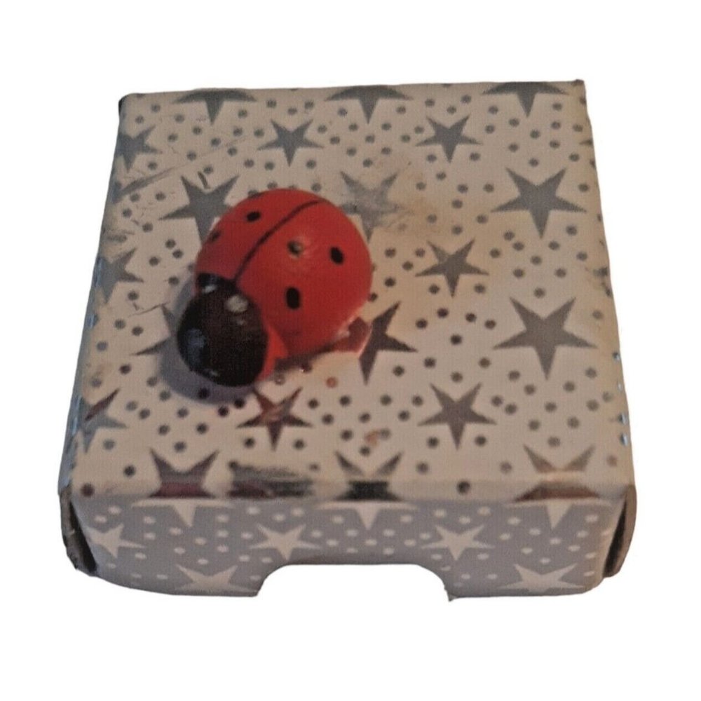 Tiny Ladybug Gift Box Empty 1.25 Inches Square Silver Stars